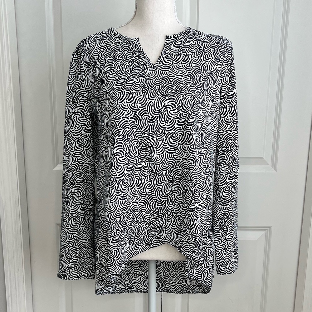 Coolibar Abstract Santa Barbara Tunic Top Black White Long Sleeve UPF 50 Swim